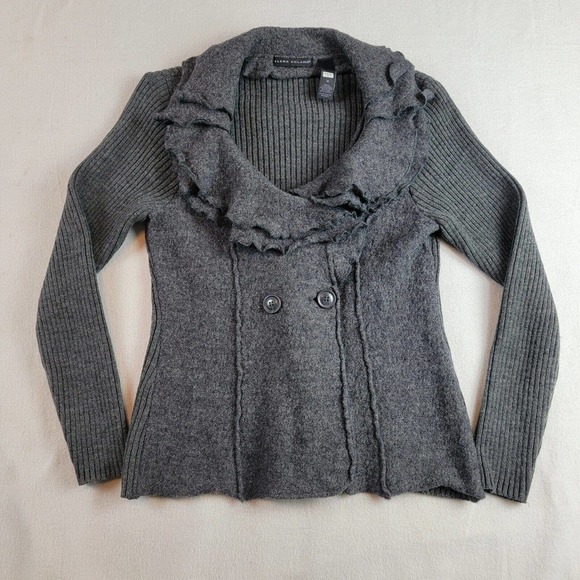 Elena Solano Button Cardigan Medium Women Gray Long Sleeve Wool - Picture 1 of 7